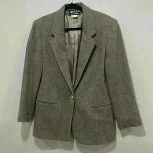 Vintage Adolfo International Grey Wool Blazer with gold button